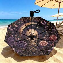 2D Printed Skull, Floral, Butterfly, Star & Moon Pattern Automatic Folding Umbrella, Internal Or External Print Option, UV Protection Sunshade, Portable Sun Umbrella For Daily Commute, Outdoor Travel, Photography, Vintage Dark Style Personalized Design, Suitable As Holiday Gift - Multicolor - View 6