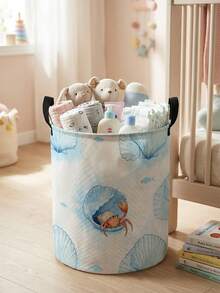 1pc Round Storage Basket, Extra Large Capacity, Foldable, Durable, Ocean Pattern Printed, Large Capacity Foldable Round Storage Basket With Handles, Multi-Purpose Storage Basket For Baby Room, Baby Sundries Organizer Storage Basket, Large Capacity Storage Box, Baby Room Storage, Baby Supplies Storage, Diaper Storage, Clothing Storage, Baby Supplies Sundries Storage, Multi-Purpose Storage Box, Foldable Baby Supplies Storage Box - Multicolor - View 14