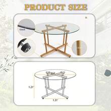 JULONGC 27.56 Inch Round Tempered Glass Coffee Table Minimalist Accent Table With Grain Cross Metal Legs Anti-Collision Small Side Table For Living Room Bedroom Balcony Home Decor - Natural + Transparent + Tempered Glass + Round - View 8