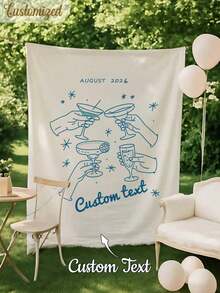 Customized Text Tapestry, Personalized Phrase And Date Print, Bright Blue Style, Suitable For Outdoor And Party Decoration, Also A Great Gift For Celebrations - Multicolor - View 13