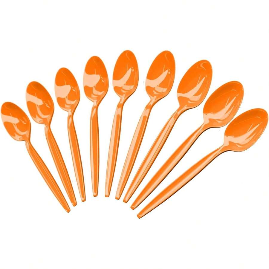 Orange Plastic Spoons (24 Pack) - Orange Spoons Parties, Durable Plasticware, Colored Plastic Spoons, Plastic Utensils, Disposable Cutlery Occasions, Party Plastic Spoon, Halloween Party - Orange - View 1