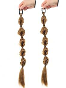 2 piezas Extensiones de cabello de cola de caballo trenzada larga sintética de 20 pulgadas en negro/marrón/dorado con banda elástica para uso diario de mujeres - Multicolor - Ver 21