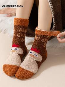 CLIMPRESSION Unisex Cute Cartoon Face Coral Fleece Boat Socks, Soft Fluffy Warm Comfortable Indoor Sleep Socks, Creative Home Socks For Autumn/Winter - Orange - View 4