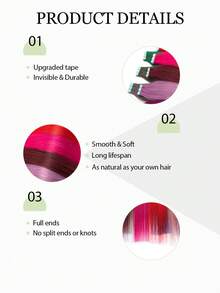 Mini Tape-In Hair Extensions, Real Human Hair, Colorful Invisible Tape-In Hair Extensions, Highlight Color, Party Hair Accessories, Ready To Wear, No Glue Needed, Suitable For Holidays, Festivals, School Supplies, Parties, Weddings, Daily Wear, Suitable For All Women, Girls, Brides - Multicolor - View 5