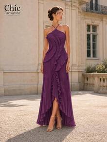 Dark Purple:Dark Purple 3D Cascading Ruffle Pleated Long Dress - Màu tím đậm - Xem 2