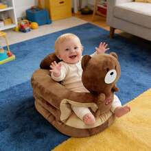 MOONBEEKI Kids Seat, Plush Bear Chair With Back Support, Soft Learning Seat For Boys Girls - Bear/Cat Options - Khaki - View 9
