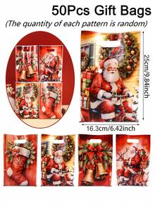 10/20/50pcs Christmas Gift Bags, Classic Santa Claus Riding Bicycle Print Snack Bags, Winter Holiday Gift Packaging Bags, Christmas Eve Party Supplies - Multicolor - View 12