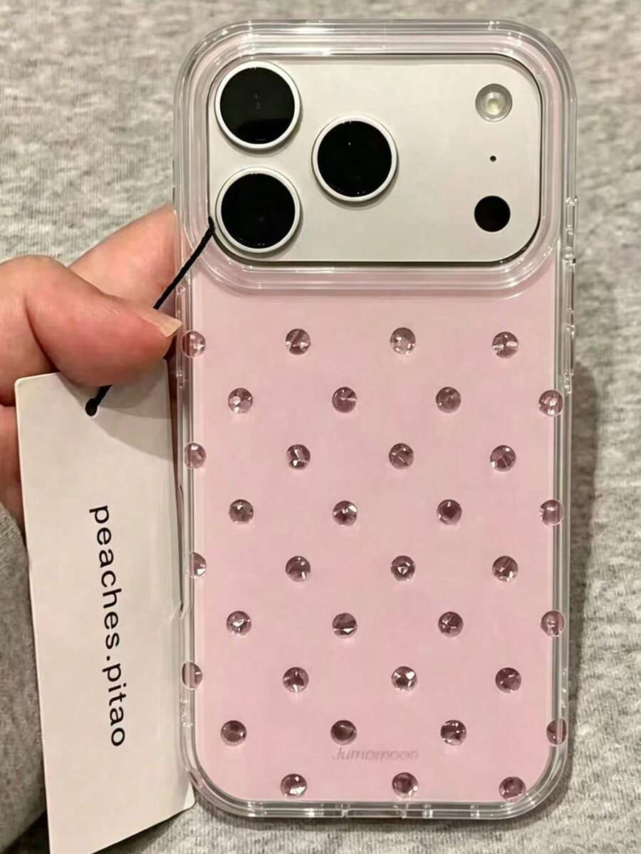 時尚手機殼,簡約可愛設計,黑白波點圖案,適用於 iPhone 11 至 17 系列,包含 Pro Max 版本。(手機殼上的標籤僅供拍照使用,實際產品不含標籤) - 粉色 - 查看 1
