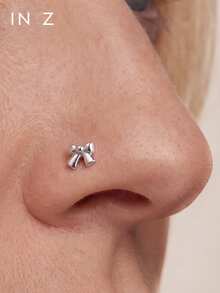 1pc S925 Sterling Silver 3D Bow Nose Stud - Gold Plated Hypoallergenic - Nose Ring/Nose Jewelry/Gold Nose Ring/Silver Nose Ring/Nose Ring/Cartilage Ring/Tragus Ring/Ear Cartilage Ring/Small Earring - Suitable For Daily Wear - Bow Nose Stud - View 5