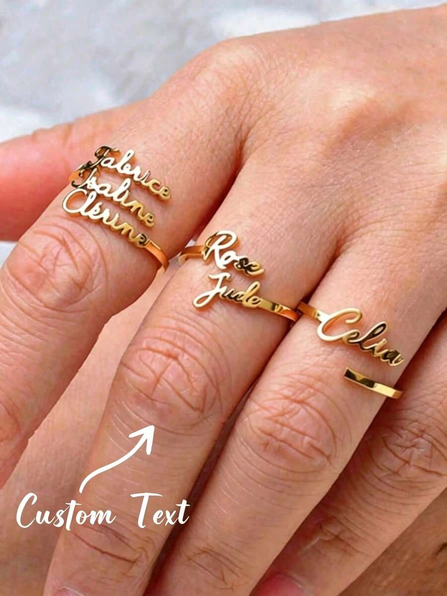 Bague de signature personnalisée exquise pour femmes, bague de nom personnalisée, bague ouverte en acier inoxydable, bijoux de lettres personnalisés, cadeau d'anniversaire unisexe - beaucoup - Voir 1