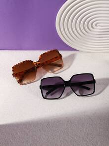 2 piezas Gafas retro de gran tamaño para mujer, material de PC, ribete lateral liso sin adornos, adecuadas para compras de fin de semana y viajes, para todas las estaciones - Multicolor - Ver 14