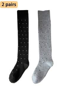 2 Pairs Women's Calf Socks, Polka Dot Preppy Style Slimming High Tube Socks, Match With Skirts, Versatile Styling - Multicolor - View 15