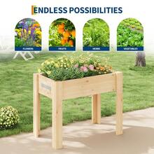 Elevated Fir Wood Raised Garden Bed – Durable Planter Box With High Legs, Hooks & Non-Woven Liner – Outdoor Flower Box For Vegetables, Herbs, Patio, Backyard - 88.5*15.5*28 cm - View 5