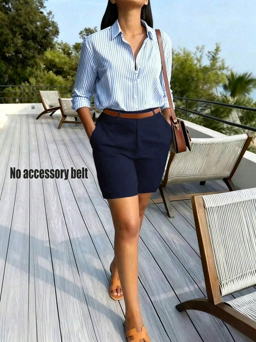Solid Color Casual Shorts, Suitable For Summer, Back To School, And Commuting