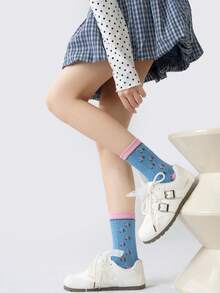 1/4 Pairs Multi-Color All-Season Moisture-Wicking Breathable Soft Skin-Friendly Odor-Resistant Tulip Forest Floral Mid-Calf Socks - Multicolor - View 5