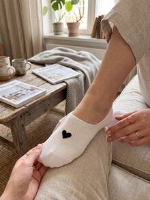5 đôi tất lót tàng hình hình trái tim đơn giản màu trơn cho nữ, thoáng khí, thoải mái, dễ phối đồ, dùng cho mùa xuân/hè - Nhiều màu - Xem 5