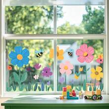 1PC Hand-Painted Colorful Wildflower & Bee Window Sticker, Fresh Pastoral Floral Glass Window Self-Adhesive Decorative Decal For Living Room And Kids Room - Multicolor - View 4