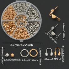 300pcs/600pcs/Box KC Golden+White K DIY Connector Parts Set Including Double-Ended End Caps, Positioning Beads, U-Shaped Clasps And Open Jump Rings, Suitable For DIY Chain End Connector Accessories, Handmade Beaded Jewelry Accessories, Wire Clamps, Bracelet Necklace Connector Parts, DIY Jewelry Making Materials - Snap Button & Positioning Bead & U-shaped Buckle & Jump Ring - View 3