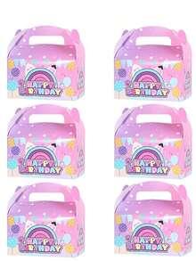 6/12/24Pcs Pink Rainbow Happy Birthday Paper Gift Boxes With Handles, Colorful Gable Party Favor Boxes With Balloon Confetti Design, Cute Gift Packaging For Birthday Party, BabyShower, Graduation, Celebration - View 8