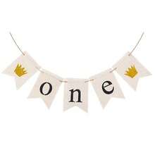 D1st Birthday Decorations Rustic Burlap Banner For Baby Boy Girl One Year Old Celebration Handmade, Pre-Strung, Crown - White - View 1