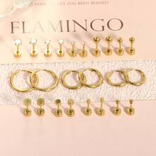 24 Pcs Hypoallergenic Stainless Steel Cartilage Earrings Gold Flat Back Studs Unisex Small Hoop Screw Studs Cartilage Helix Lobe Earring - Ear Stud - View 3
