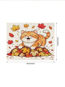 Camino de mesa con diseño de gato y hoja de arce para el Festival de Cosecha de Acción de Gracias, estilo pastoral de otoño, decoración del hogar y cocina de Acción de Gracias, camino de mesa, mantel individual, funda de almohada, decoración del hogar y suministros para fiestas del Festival de Cosecha de Acción de Gracias - Multicolor - Ver 7