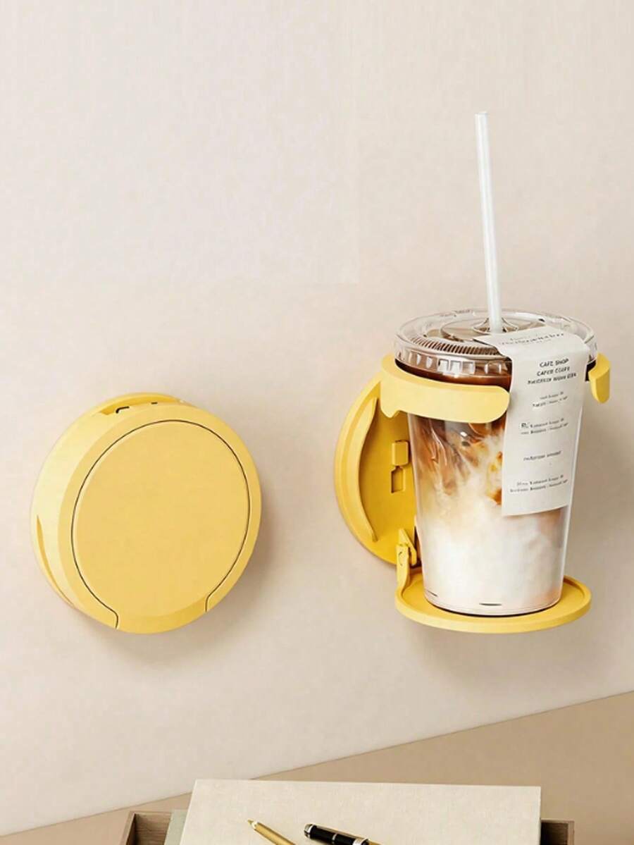 1pc Foldable Cup Holder, Office Desk Cabinet Door No-Drill Coffee Storage Rack, Home Dorm Wall-Mounted Cup Holder, Bathroom Accessories, Bathroom Tools