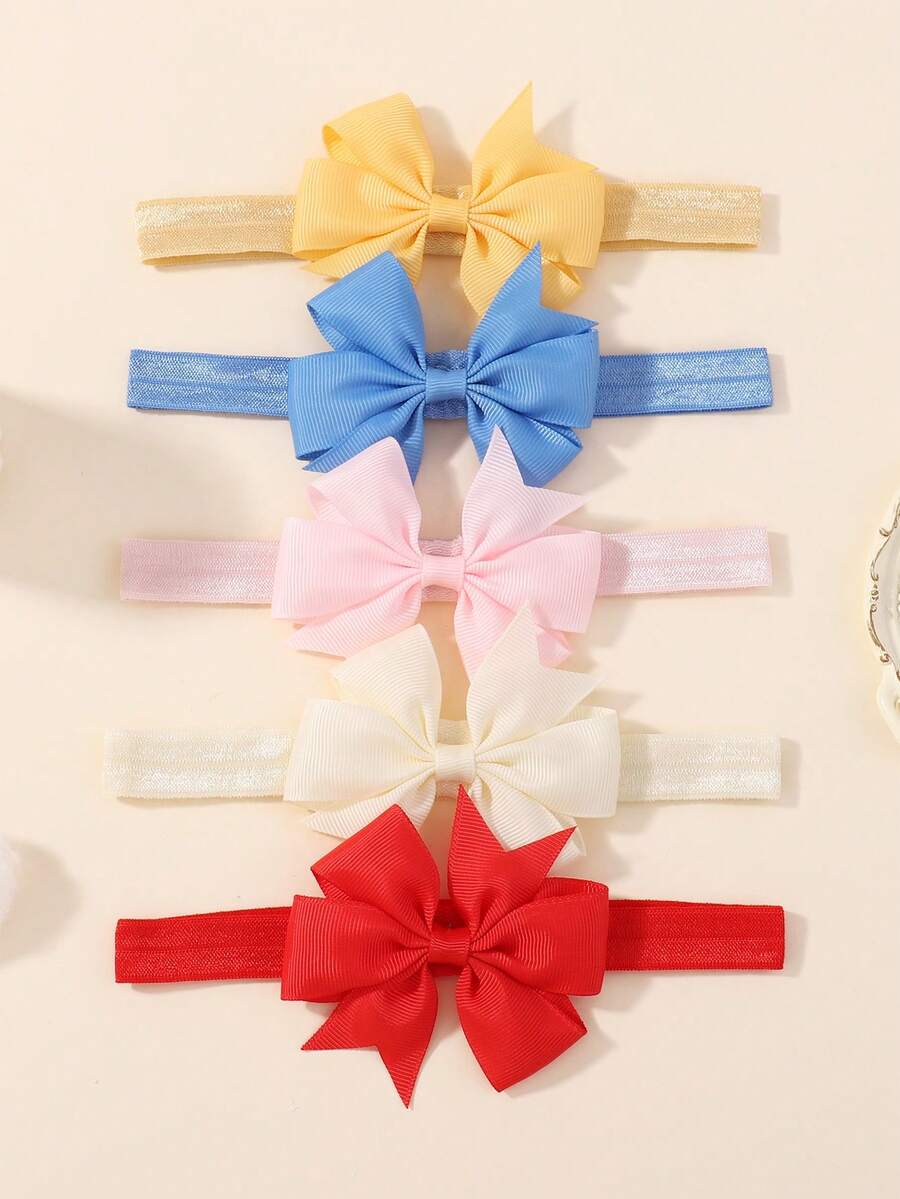 5pcs Candy Color Kids Bow Headbands, Minimalist Style Girls Fresh Hair Accessories - 彩色 - 查看 1