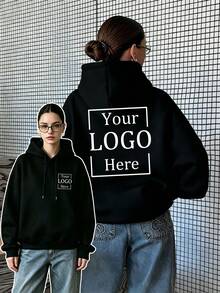 Personalized Exclusive Customized Women's Autumn/Winter Sweatshirt, Front And Back Customizable, Can Add Your Photos (Text/Pattern/Logo/Family Photo/Selfie/Pet/Couple Photo), Customized Personalized Gift, Customize Your Sweatshirt - Black - View 2