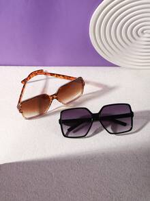 2 piezas Gafas retro de gran tamaño para mujer, material de PC, ribete lateral liso sin adornos, adecuadas para compras de fin de semana y viajes, para todas las estaciones - Multicolor - Ver 8