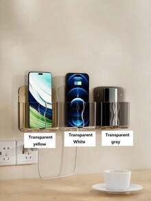 1pc Wall-Mounted Remote Control And Phone Holder, Drill-Free Charging Stand, Transparent Design Storage Box, Suitable For TV And Air Conditioner Remotes, Space-Saving Storage Organizer Rack - Multicolor - View 10