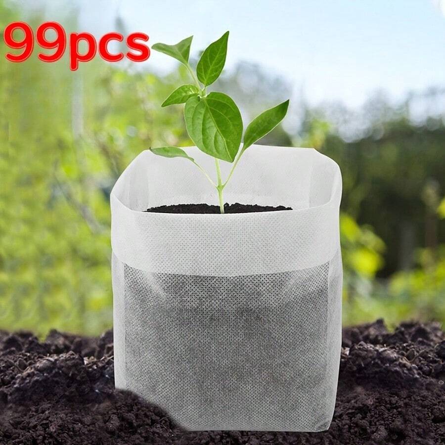 99pcs 3.15 X 3.94 Inch Breathable Nursery Bags, Bottom Opening For Easy Transplanting Into Nursery Pots, Durable Planting Bags. - 99 Items - View 1