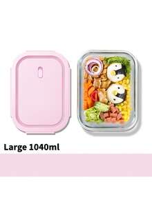Contenedor de almacenamiento de alimentos de vidrio sellado con tapa rosa, caja de preparación de comidas dividida de 410/700ml de gran capacidad, caja de almuerzo apilable con cierre, caja de almacenamiento de aperitivos para refrigerador, accesorio de cocina para microondas, multiusos - A - Ver 7