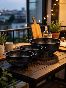 Stainless Steel Black Colander, Dual Handle Rice Washing Basket, Fine Mesh Design, Can Wash Pasta, Vegetables, Rice, Fruits And Other Ingredients, Multi-Purpose Strainer, Kitchen Daily Essential, Kitchen Fruit Basket, Kitchen Must-Have, Christmas, Halloween, Mother's Day Gift - M - View 3
