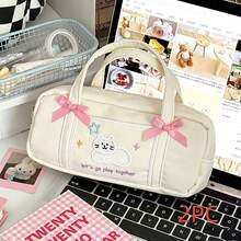 [Back To School] 2pcs/1pc Cute Embroidered Cat Bowknot Pencil Case, Portable Handheld Stationery Bag, Large Capacity Makeup Pencil Pouch, Suitable For Students, Children, Office Supplies - Kitten Pencil Case - View 4