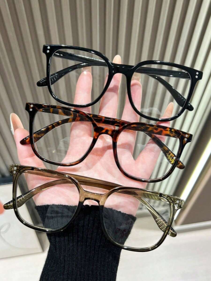 3pcs/1pc Women's Leopard Print Bohemian Style TR Material Square Oversized Transparent Glasses, Suitable For All Seasons