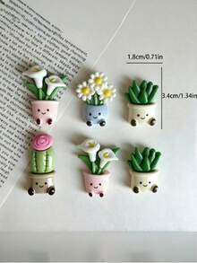 12/6/1pc Potted Flower Shaped Decoration, Flat Back Design, Cute Creative Decor, Suitable For Christmas, Valentine's Day, Thanksgiving, Mother's Day, Garden, DIY, Bedroom Decor, Dorm Essentials,Travel Essentials, Desk Accessories (Without Magnets - Multicolor - View 4