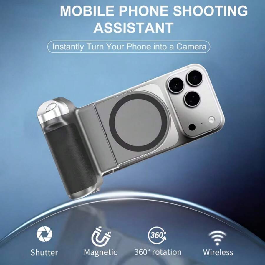 Magnetic Phone Camera Handle, Ergonomic Handheld Selfie Grip With Detachable Wireless Remote, Portable DSLR-Style Phone Stabilizer