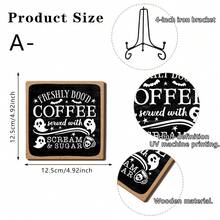 1件黑色背景木製咖啡吧裝飾牌，附幽默「Coffee」文字與幽靈蝙蝠設計，適用於餐廳壁爐、辦公室及萬聖節派對裝飾 - 多色 - 查看 14