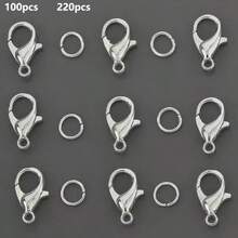 160pcs/320pcs White K DIY Jewelry Findings Assortment With Lobster Clasp And Open Jump Rings, Zinc Alloy Spring Clasp, Bead Connectors, Suitable For Handmade DIY Necklace, Bracelet, Anklet, Jewelry Connector, Bag Pendant, Phone Chain End Clasp, Jewelry Making Accessories Materials - Lobster Buckle & Jump Ring - View 13