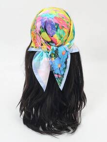 1pc Bandana Watercolor Ditsy Floral Scarf, Light Background Dainty Flower Healing Landscape Design, Multi-Use Neck Tie, Hair Band, Bag Accessory, Elegant Square Scarf - Multicolor - View 7