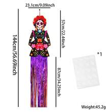 1pc Halloween Hanging Decoration, Skeleton Skull Tassel Garland With Colorful Sugar Skull Design, Spooky Party Door Wall Decor, Fall Festival Home Accessories - Multicolor - View 9