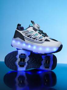 Unisex LED Rechargeable Light-Up Roller Shoes, Children's Multi-Functional Transformable Roller Skates With Detachable Wheels, Suitable For All Seasons, Outdoor And Sports Skating - Blue - View 12