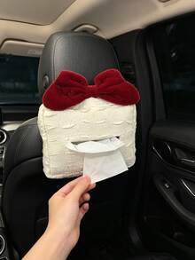 Car Hanging Tissue Box, Universal Car Back Seat Armrest Tissue Storage Box, Creative Bubble Bow Decor, Anti-Slip Fixed Car Interior Tissue Box, Sweet Girl Style Car Interior Accessory - Multicolor - View 2