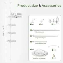 akinbas Estante de Ducha con Barra de Tensión y Organizador Giratorio L-Lazy Susan de 4 con Rotación de 360 Grados, 91.44-325.12 cm Sin Taladro, Estantes de Piso Ajustables para Rincón de Baño Blanco - Blanco - Ver 5