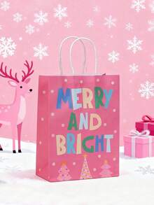 6pcs/1pc Pink-Themed Gift Bags (Featuring "Merry Christmas," Snowflake, And Christmas Tree Patterns) – Suitable For Gift Wrapping For Christmas Parties, Winter-Themed Events, Christmas Dinners, Birthday Parties, And More. - One Size Fits All - View 7