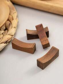 Haus Hana 3pcs/Set Wooden Chopstick Rest With Japanese & Korean Styles Gourd, Ingot, Dumbbell, Fish, And Round Shape For Home Kitchen & Dining Table Decoration Back To School - Coffee Brown - View 3