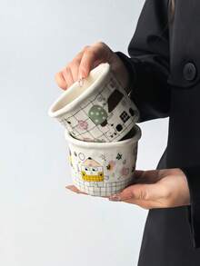 1pc Cute Illustration Ins Style Handheld Mug, Adorable Creative Asymmetrical Hand-Drawn Ceramic Coffee Cup, Latte Art, Espresso, Dessert, Ceramic - Suitable For Various Coffee, Tea, Also Can Be Used As Aromatherapy Cup, Candle Cup, Multi-Functional - Multicolor - View 12