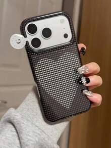 Casing Ponsel Niche Full-Screen Motif Polka Dot Berongga Hati Perak Kompatibel dengan iPhone 17, 16 Pro Max, 15 Pro Max, 14 Pro, 14 Pro Max, Casing Pelindung Penuh Gaya Korea Kreatif yang Lucu - Hitam - View 4