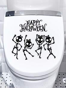 1pc Halloween Skeleton Dancing Horror Toilet Sticker, PVC Removable Halloween Ghost Decorative Wall Decal, Holiday Home Party Self-Adhesive Sticker - 33199-skeleton Dance - View 5